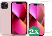 Hoesje geschikt voor iPhone 12 Pro siliconen roze case - 2x Screen Protector