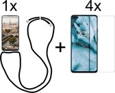 OnePlus Nord hoesje met koord transparant shock proof case - 4x OnePlus Nord screenprotector