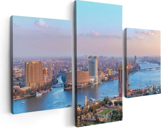 Artaza Canvas Schilderij Drieluik De Nijl Rivier in Cairo, Egypte - 90x60 - Foto Op Canvas - Canvas Print