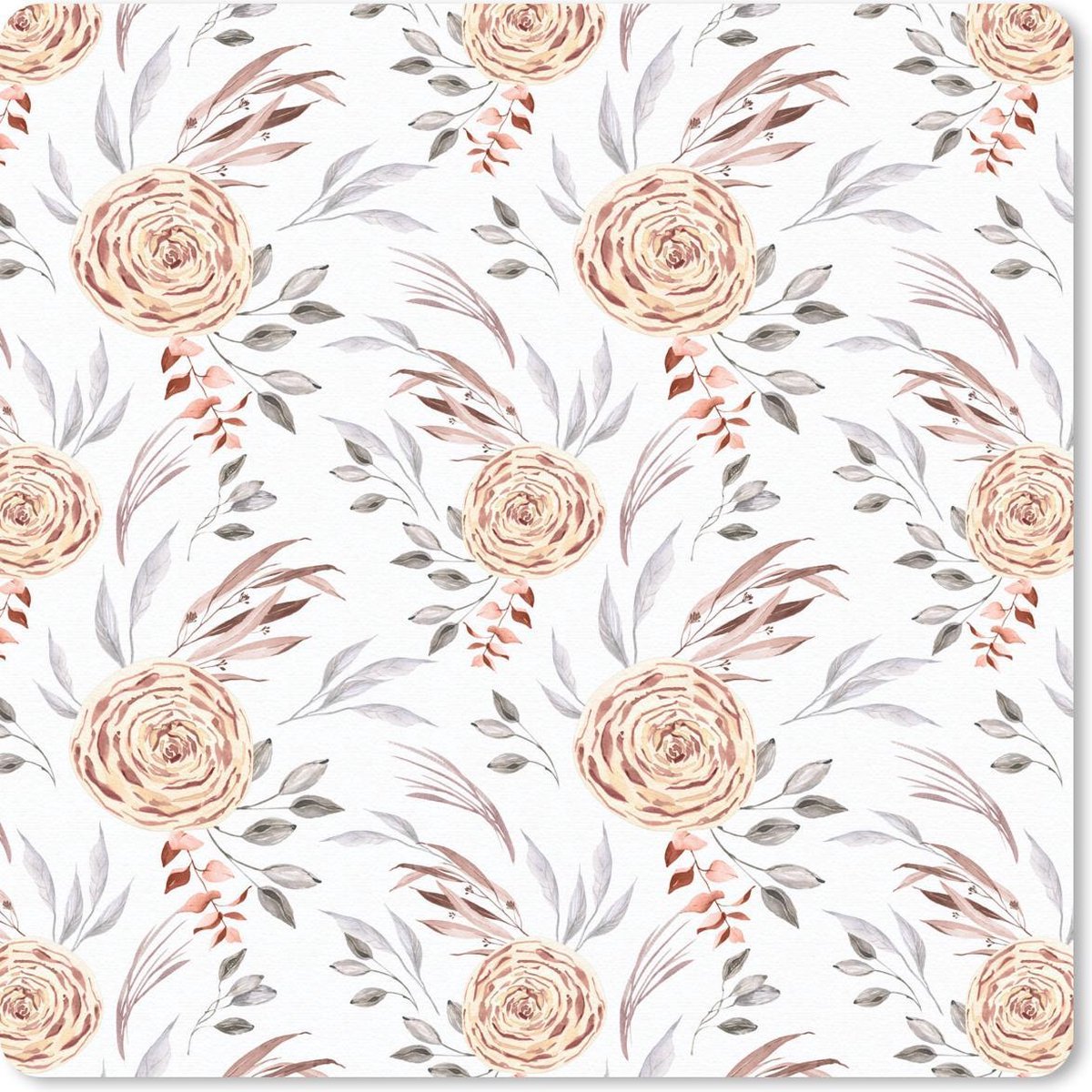 Muismat 20x20 cm - Mousepad Rozen - Goud - Bladeren - Muismatten