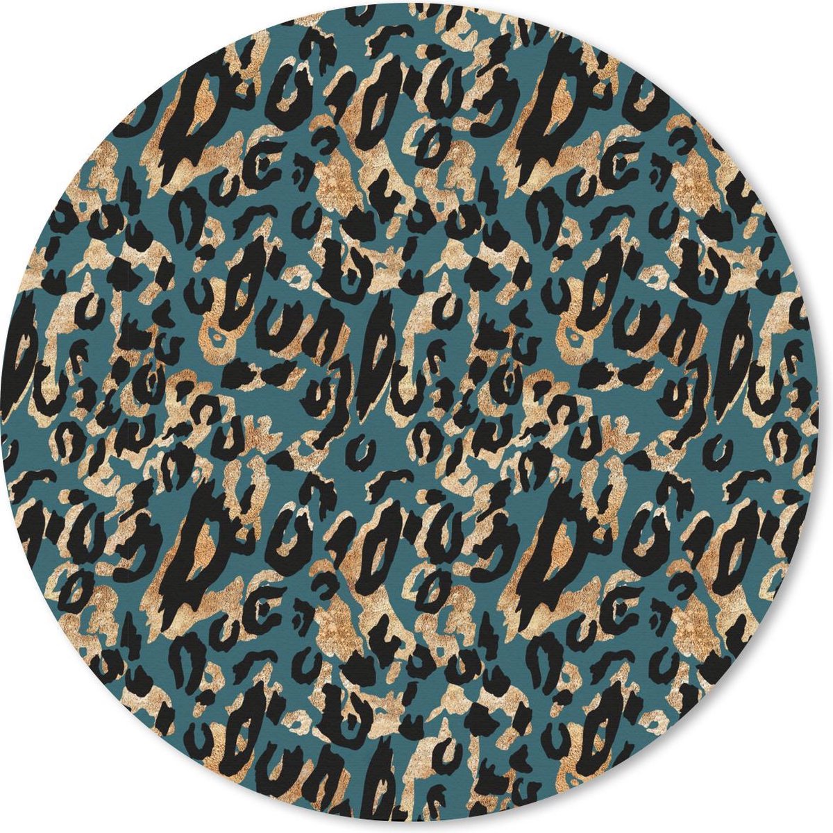 Muismat rond 50x50 cm - Mousepad Dierenprint - Panterprint - Turquoise - Ronde muismatten