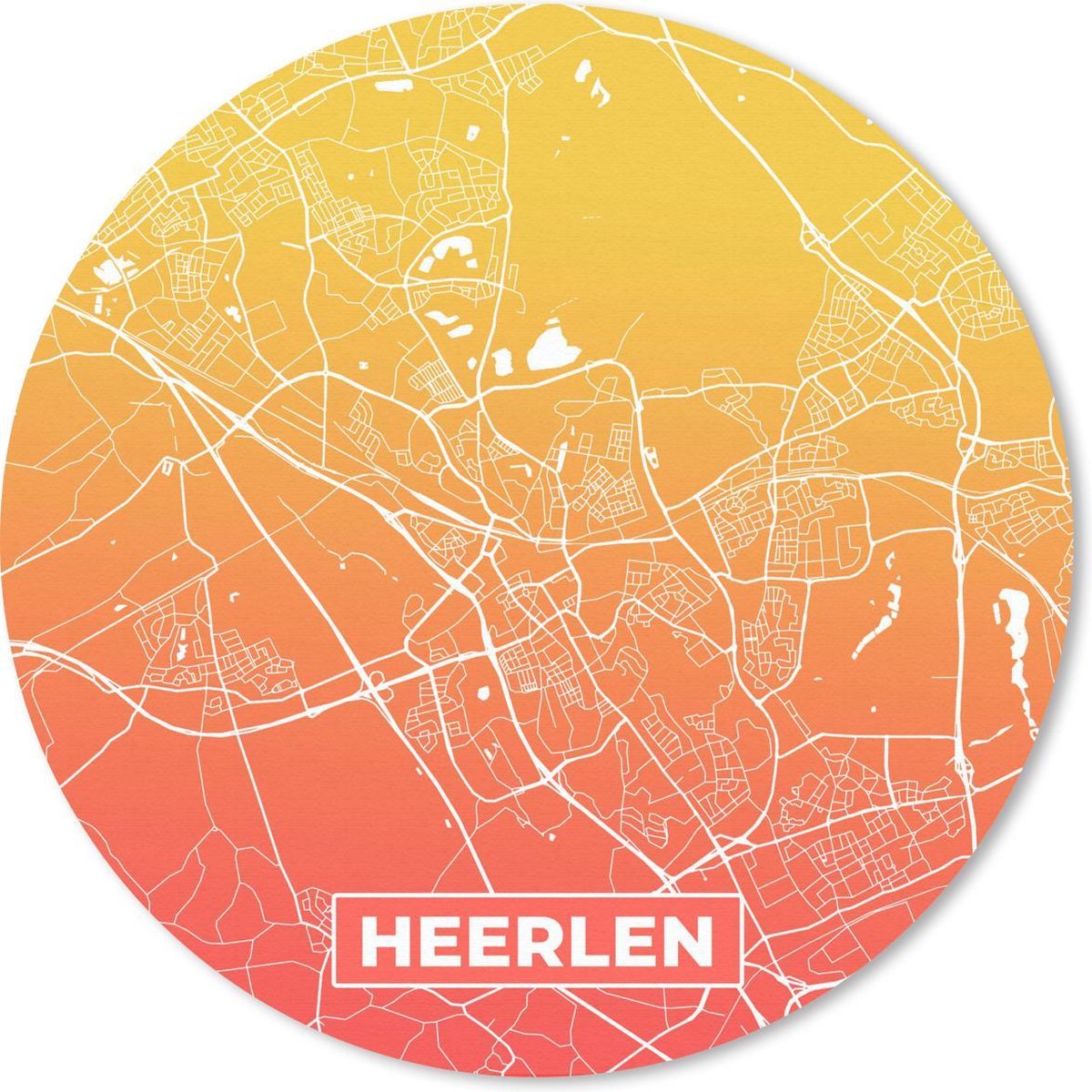 Muismat rond 30x30 cm - Mousepad Stadskaart - Heerlen - Geel - Ronde muismatten
