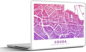 Laptop sticker - 14 inch - Stadskaart - Gouda - Paars - Roze - 32x5x23x5cm - Laptopstickers - Laptop skin - Cover
