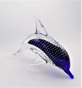 Prachtige blauwe maxi DOLFIJN van kristalglas - grote glazen dolfijn handgemaakt