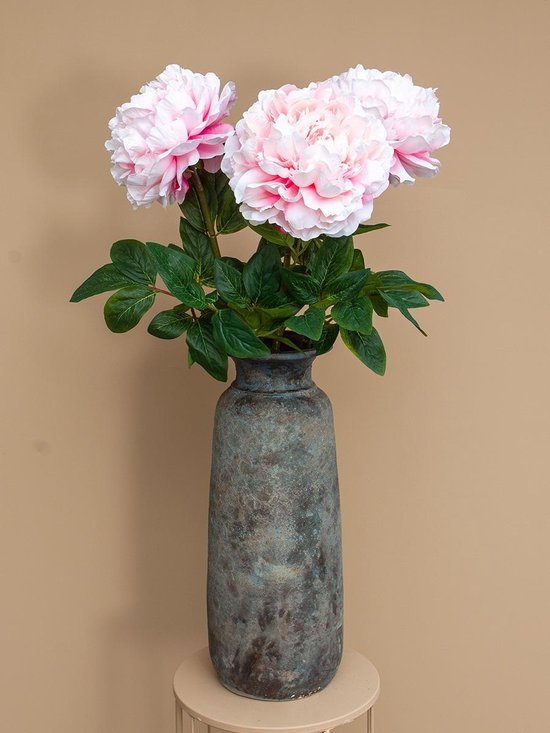 Roselin Deco - Kunstbloemen - 3 bloeiende pioenen licht pink