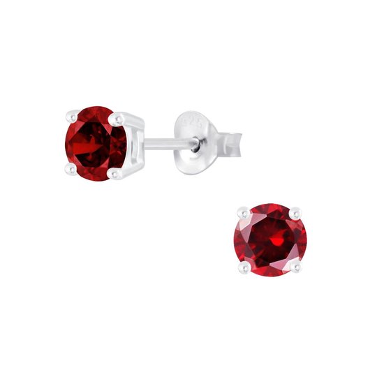 Joy|S - Zilveren rond oorbellen - 5 mm - zirkonia rood