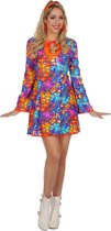 Wilbers - Jaren 80 & 90 Kostuum - Glas In Lood Hippie - Vrouw - blauw,oranje - Maat 40 - Carnavalskleding - Verkleedkleding