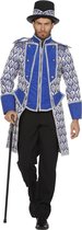 Wilbers - Venetie & Gemaskerd Bal Kostuum - Koninklijke Jas Koningsblauw Man - paars,zilver - Maat 48 - Carnavalskleding - Verkleedkleding