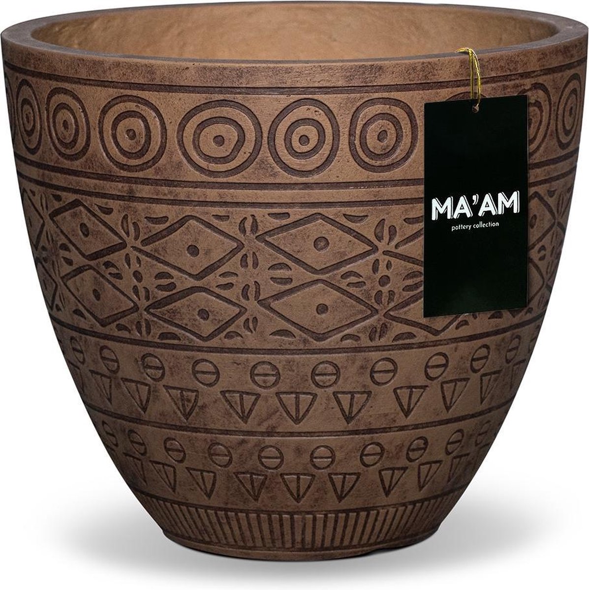 MA'AM Pottery Fay bloempot - rond - 37x33 bruin - mooie plantenpot bohemian/botanisch/marokkaans decoratie buiten/binnen