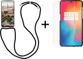 OnePlus 6T hoesje met koord transparant shock proof case - 1x OnePlus 6T screenprotector