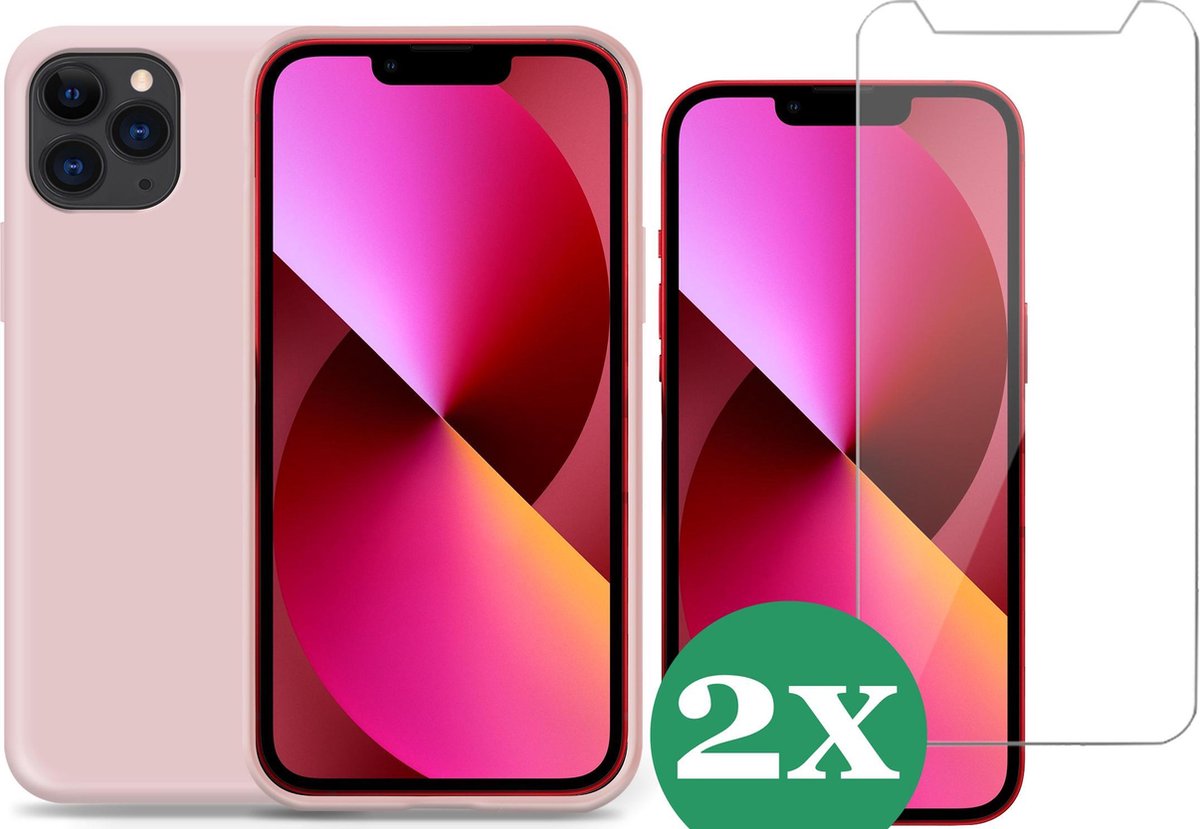 Hoesje geschikt voor iPhone 11 Pro Max siliconen roze case - 2x Screen Protector