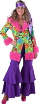 Magic By Freddy's - Hippie Kostuum - Roze Flamingo Bont Bloemen Mantel Vrouw - roze - XXL - Carnavalskleding - Verkleedkleding