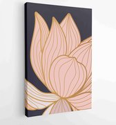 Canvas schilderij - Hand draw gold lotus flower and leaves. Design for packaging design, social media post, cover, banner, Wall arts. 4 -    – 1814260244 - 40-30 Vertical