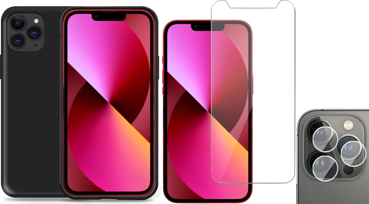 TechNow Shock Proof Backcover geschikt voor iPhone 11 Pro Max - Screenprotector en Camera Screen Protector - Zwart
