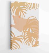 Canvas schilderij - Earth tone boho foliage line art drawing with bird, snake, monkey, leopard Abstract Plant Art design for print, cover, wallpaper design. 3 -    – 1827852485 - 4