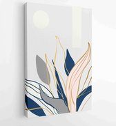 Canvas schilderij - Golden and luxury pattern design with leaves line arts, Hand draw Organic shape design for wall framed prints, canvas prints, poster, home dec 1 -    – 18757034