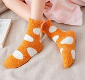 Sokken dames warm - fluffy sokken - winter - dikke sokken - bed - huissokken - oranje - gestipt / met stippen 36-40 - extra zacht