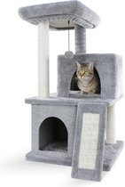 Kamyra® Grote Krabpaal voor Katten - Sisal Touw Speelgoed - Met Kattenspeeltjes, Kattenmand en Krabplank - Grijs, 86 cm hoog
