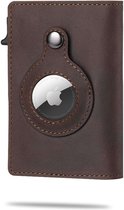 Zentono AirTag Wallet - Creditcardhouder - Pasjeshouder - Kaarthouder - Aluminium - Leer - Unisex - RFID & NFC Beveiliging - Geschikt voor Apple AirTag - Donkerbruin