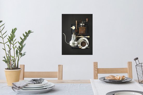 Stickers Stickers muraux - Pose à plat d'articles de café traditionnels avec des grains de café - 30x40 cm - Feuille adhésive