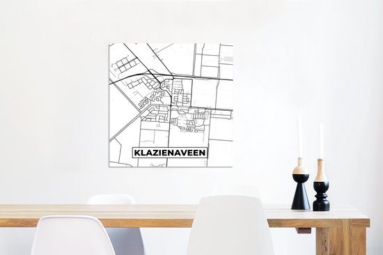 Décoration murale Métal - Peinture Aluminium Industrielle - Carte - Klazienaveen - Zwart - Wit - 50x50 cm - Dibond - Photo sur aluminium - Décoration murale industrielle - Pour le salon / chambre