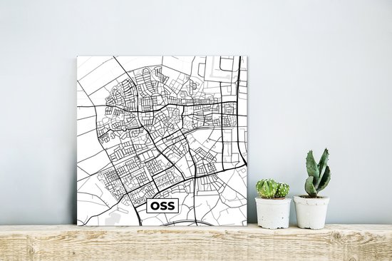 Décoration murale Métal - Peinture Aluminium Industrielle - Carte - Oss - Zwart - Wit - 20x20 cm - Dibond - Photo sur aluminium - Décoration murale industrielle - Pour le salon / chambre