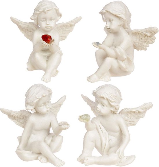Set van 2 engeltjes/cherubijntjes zittend met gekleurd mineraalsteentje in  de handjes | bol.com