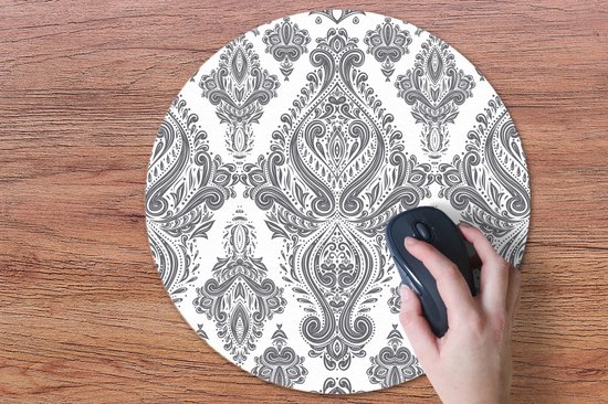 Muismat rond 50x50 cm - Mousepad Patronen - Perzisch Tapijt - Grijs - Wit - Ronde muismatten