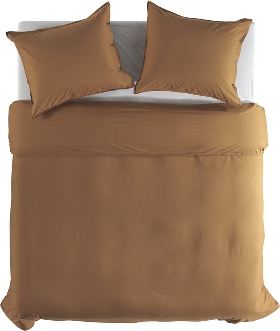 Premium Percale Katoen Tweepersoons Dekbedovertrek Uni Cognac Bruin | 200x200/220 | Fijner Geweven En Heerlijk Zacht | Hoogwaardige Kwaliteit