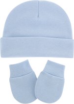 Pluto babymutsje met handschoentjes - lichtblauw - newborn mutsje - 0 tot 3 maanden