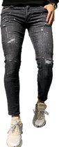 Heren jeans donkergrijs denim met verfspatten | Skinny fit & stretch | 3066 | maat 33 | Cadeau voor Man Cadeautjes | Sinterklaas | Black Friday | Kerst | Kerstcadeau | Actie | Kort