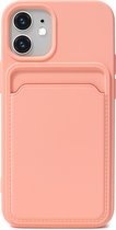 iPhone 12 / iPhone 12 Pro Hoesje Pasjeshouder Roze - Siliconen Case Back Cover