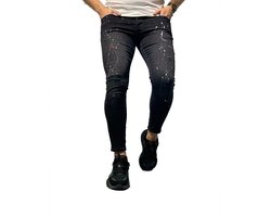 Heren jeans zwart denim met verfspatten en scheuren | skinny fit & stretch  | 2920 |... | bol.com