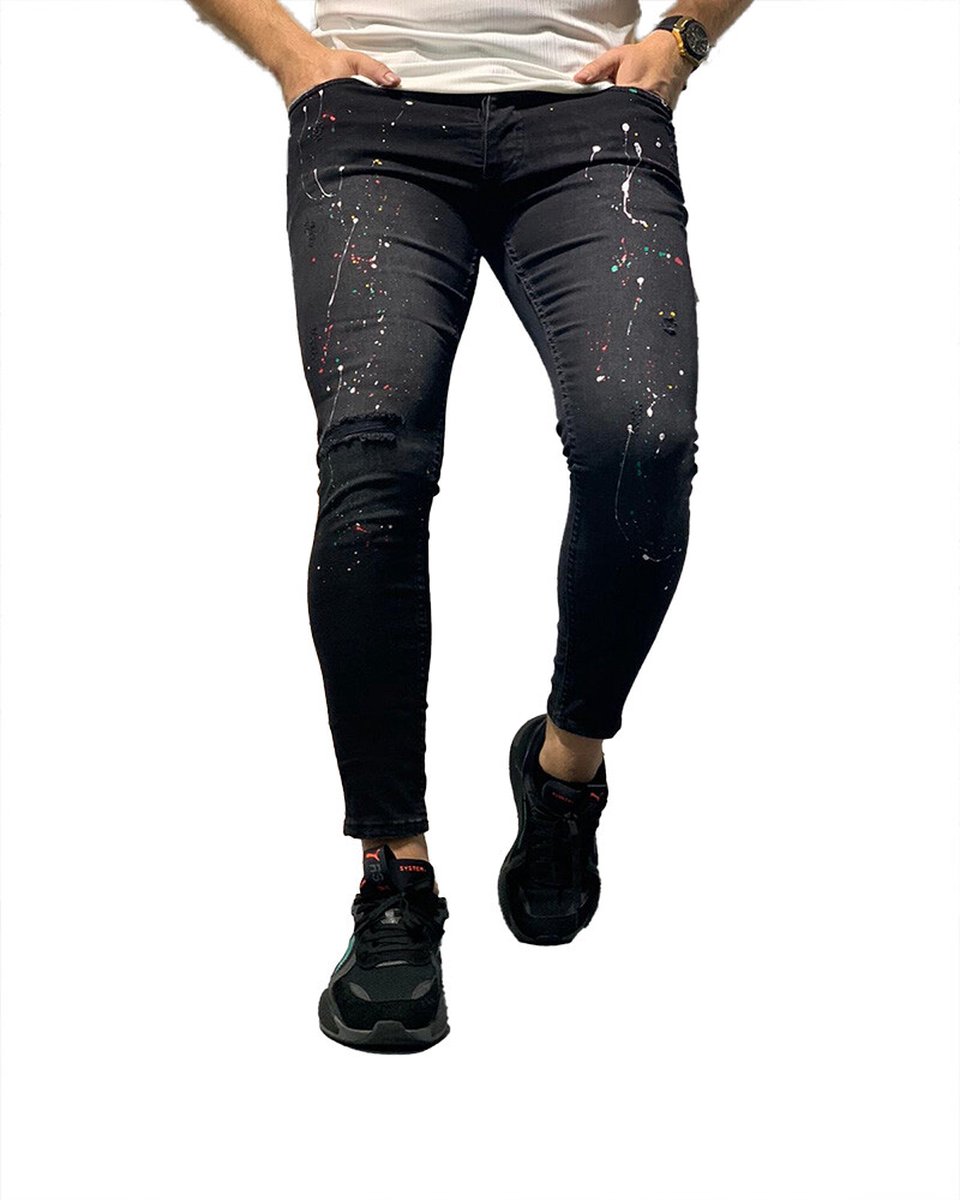 metalen Toeschouwer Absoluut Heren jeans zwart denim met verfspatten en scheuren | skinny fit & stretch  | 2920 |... | bol.com