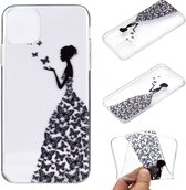 iPhone 13 Pro - hoes, cover, case - TPU - Transparant - Vrouw met vlinder