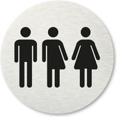 Pictogram Toiletten gender neutraal - aluminum rvs look - deurbordje - 8,5 x 8,5 cm - zelfklevend - rond