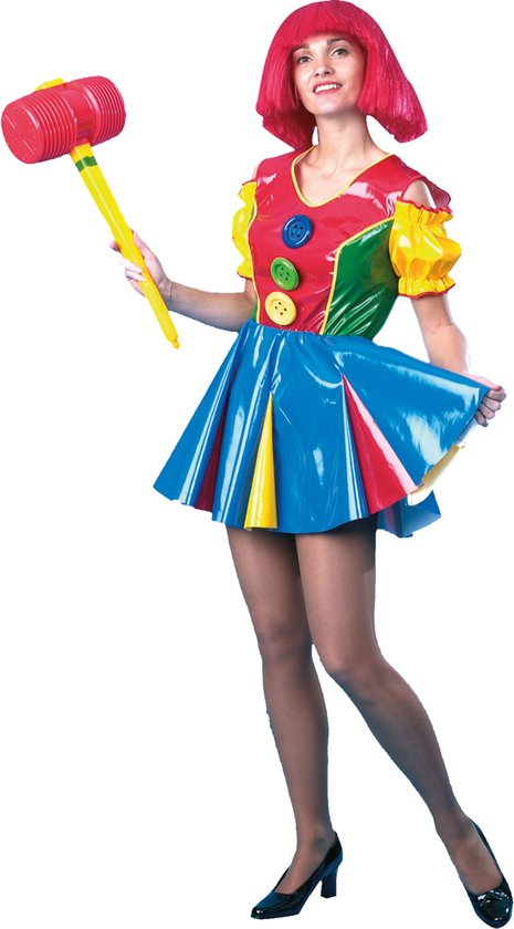 Clowns Kostuum | Jurkje Clownette | Blauw / Rood | Maat 36-38 | Carnaval kostuum | Verkleedkleding