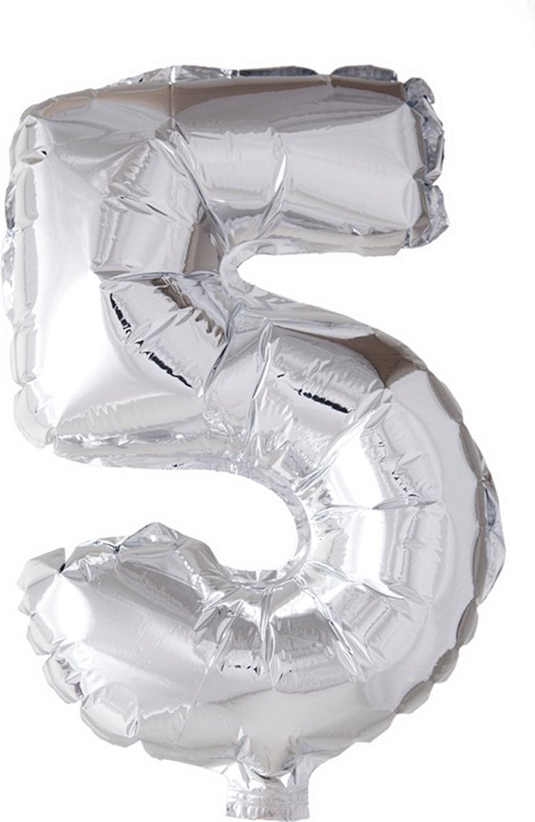 Folie ballon cijfer 5 zilver 41cm