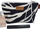 Toetie & Zo - Clutch - Velours - Make-up tasje - Medicijnhoesje - Zebra - Zwart - Wit - Maat S - 21x13x8