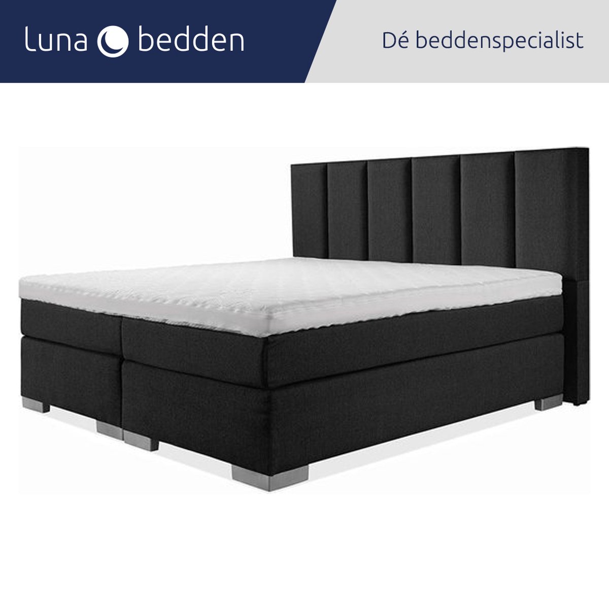 Luna Bedden - Boxspring Maya - 140x220 Compleet Zwart 6 Balken