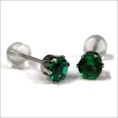 Aramat jewels ® - Oorbellen zirkonia zweerknopjes rond 5mm groen chirurgisch staal