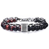 Black stone x Wood x chain bracelet - ARMBAND - HEREN