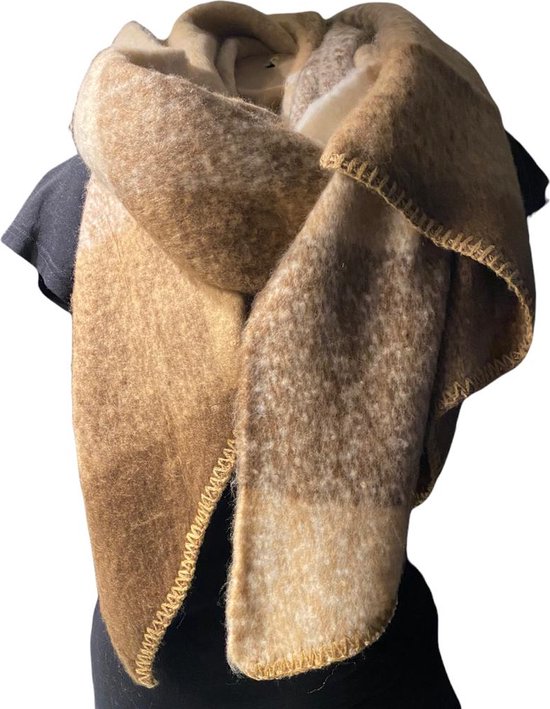 Sjaal - Dikke Kwaliteit - Geblokt - Khaki/Bruin - 220 x 50 cm (96961#)