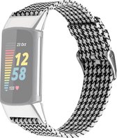 By Qubix - Geschikt voor Fitbit Charge 5 - Fitbit Charge 6 Nylon bandje - Zwart - Wit - Smartwatch Band - Horlogeband - Polsband