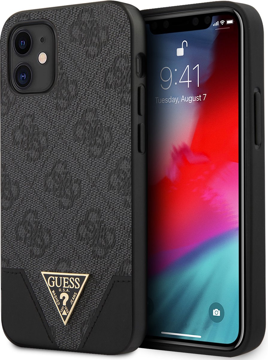 GUESS hoesje geschikt voor Apple iPhone 12 Mini - Kunstleer Back Cover - Grijs