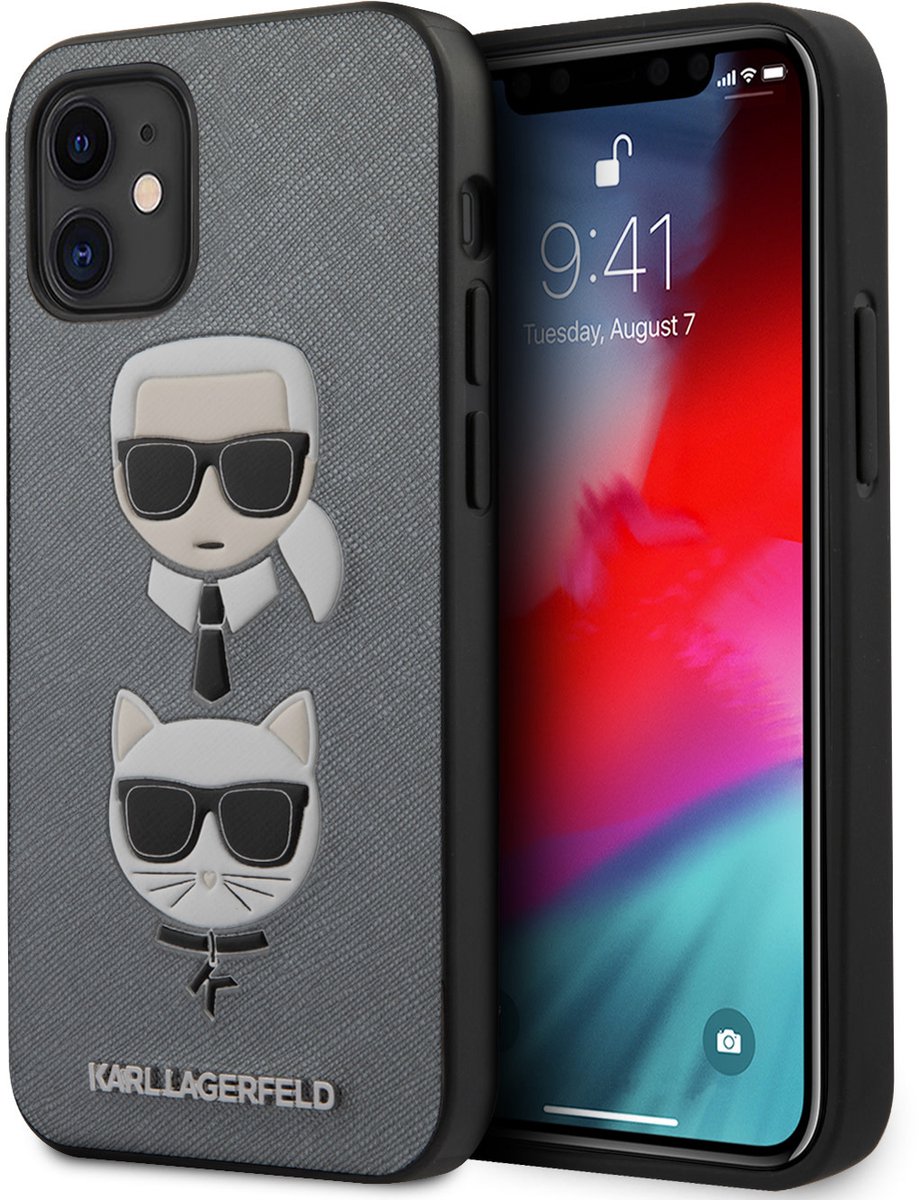 Zilver hoesje van Karl Lagerfeld - Backcover - iPhone 12 Mini - Saffiano Head