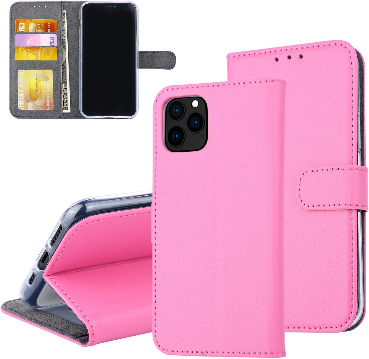 Felroze hoesje iPhone 11 Pro - Book Case - Pasjeshouder - Magneetsluiting