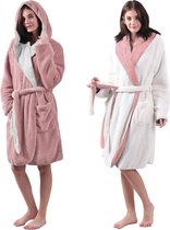 JEMIDI Sherpa omkeerbare badjas lamsvacht look voor dames en heren met capuchon kamerjas huisjas Roze Maat L