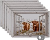 Placemat - Placemats kunststof - Doorkijk - Schotse hooglander - Dieren - 45x30 cm - 6 stuks - Hittebestendig - Anti-Slip - Onderlegger - Afneembaar