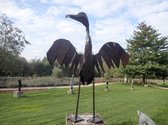 Aalscholver, vogel in metaal gemaakt van recyclage materiaal, ca 60 cm hoog